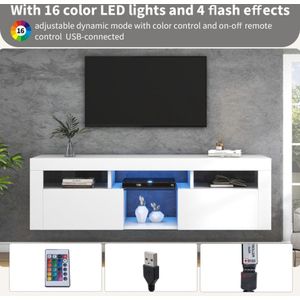 Modern 140 cm wit hoogglans TV-paneel met LED-verlichting, staand en hangend TV-meubel, TV-bord, TV-lowboard - een veelzijdige opbergoplossing voor uw woonkamer
