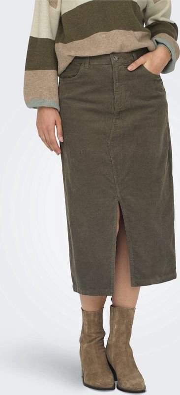 ONLY - Rokken - Bruin - High Waist - Knoop en Ritssluiting - Split aan de Voorkant