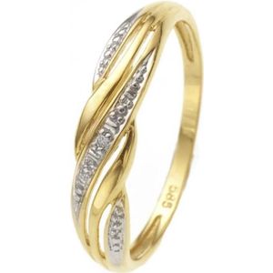 Lucardi Dames Ring - Bicolor - Diamant 0,01ct - 14 Karaat Goud - Witgoud en Geelgoud