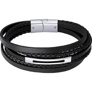 Lotus Style - Leren Armband - Zwart - Staal