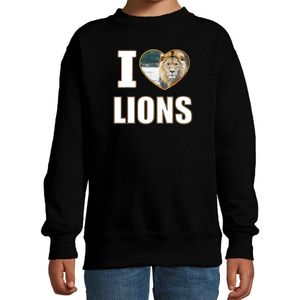 I love lions sweater met dieren foto van een leeuw zwart voor kinderen - cadeau trui leeuwen liefhebber - kinderkleding / kleding 122/128