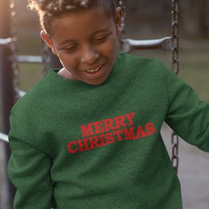 Kersttrui Groen Kind - Merry Christmas Red (12-14 jaar - MAAT 158/164) - Kerstkleding voor jongens & meisjes