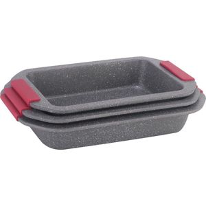Platinum Bak- en Ovenschalen Set - 3-delig - Antiaanbaklaag & Silicongrepen - Stapelbaar