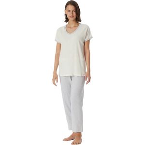 Schiesser Pyjama lange broek - 408 Grey/Beige - maat 48 (48) - Dames Volwassenen - Katoen/Modal- 181241-408-48