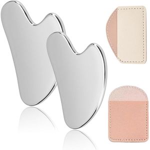 Guasha Gua Sha-gereedschap - 2 stuks - roestvrij staal - gezichtsmassage - slanker gezicht - kaaklijn - beeldhouwer - metalen Gua Sha - massagegereedschap voor ogen