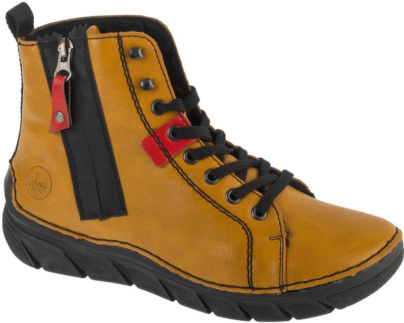 Rieker - Winterlaarzen - Okergeel/Zwart - Veterboots - Warmvoering - Aantreklus