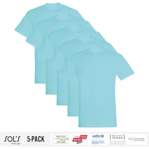 5 Pack Sol's Jongens/Meisjes T-Shirt 100% biologisch katoen Ronde hals Atoll Blauw Maat 106/116 (5/6 Jaar)