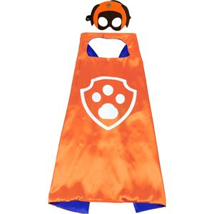Paw Patrouille Verkleedkleding Oranje - Cape en Masker - Kostuum - Carnaval - Verkleedpak Kind - High Way Patrol - Verkleedkleren Jongen Meisje - Pak - Halloween - Verkleden - Kinderfeestje - Cadeau - Mighty Pup - Mega Pups - Superheld - Omkleden