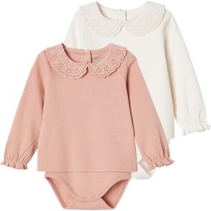 Set van 2 T-shirt-rompertjes - Rozen - Baby - Biokatoen - Lange Mouwen