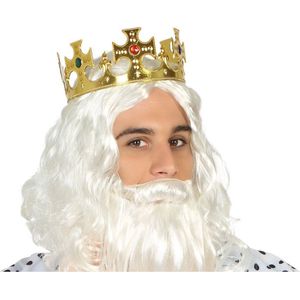 Atosa Carnaval verkleed konings kroon - goud kleur - met edelstenen - plastic - heren