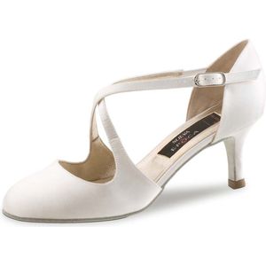 Nueva Epoca India Dansschoenen Dames in Wit Satijn - Bruidsschoenen - Suède zool - Indoor - Dichte Teen - Hak 6 cm - Gekruist bandje - Tango, Latin, Salsa, Ballroom - Nueva Epoca - white - 38 2/3