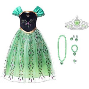 Prinsessenjurk meisje - Anna groene verkleedjurk - Het Betere Merk -Prinsessen speelgoed - maat 128/134 (140)- Verkleedkleren Meisje- Tiara - Kroon - Juwelen - Verjaardag meisje - Carnavalskleren meisje