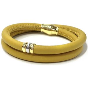 Nieuw! Jolla - dames armband zilver - leer - magneetsluiting - bedels - tweekleurig - Golden Touch - Geel
