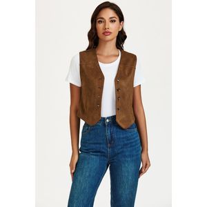 FS Collection-Faux Suede Gilet in Camel