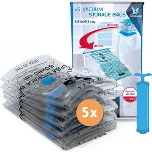 LaundrySpecialist Vacuumzakken Dekbedden & Kleding - 5 stuks / maat XL - Vacumeerzakken tot 80% plaatsbesparend - Incl gratis handpomp