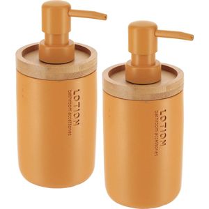 Tendance Zeeppompje 102 series - 2x - mosterdgeel - bamboe rand - PS - D7,5 x H17 cm - vrijstaand - zeepdispenser - 230 ml