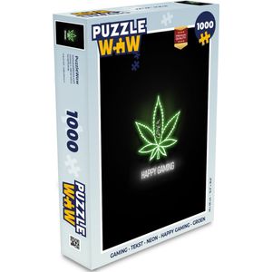 Puzzel Gaming - Tekst - Neon - Happy gaming - Groen - Legpuzzel - Puzzel 1000 stukjes volwassenen