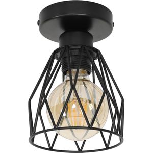 Goeco Plafondlamp - 12cm - Klein - E27 - Ijzeren Kooivorm - Zwarte - Lamp Niet Inbegrepen