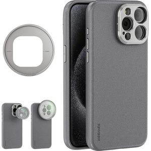 15 Pro Max TPU + PC Beschermende Heavy Duty Case - Met 17 mm Lens Achterplaat - Grijs/Titanium - Compatibel met MagSafe .