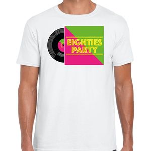 Bellatio Decorations Disco verkleed T-shirt heren - 80s party - wit - jaren 80 feest - carnaval M