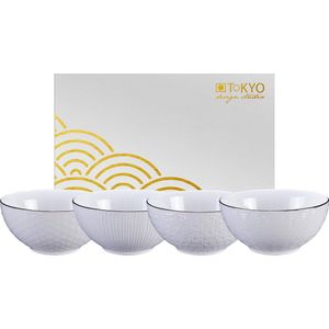 Boxxxie - Tokyo Design Studio - Nippon White - Set van 4 Kommen Ø 15 cm in fraaie Geschenkdoos Wit Goud
