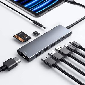 USB C HUB Geschikt voor iPad Pro 9-in-1-adapter iPad Pro M4 M2 M1 13 12,9 11 inch iPad Air-dockingstation met 4K HDMI, USB-C PD, SD/TF-kaartlezer, USB 3.0, 3,5 mm koptelefoonaansluiting, Type C-accessoire