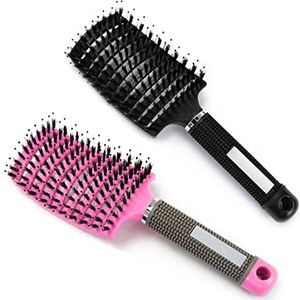 Haarborstel 2 stuks (zwart en roze) - Wildzwijnharen, Geen Trek, Verspreidt Haarolie, Maakt Kroezen Glad, Sneldrogend