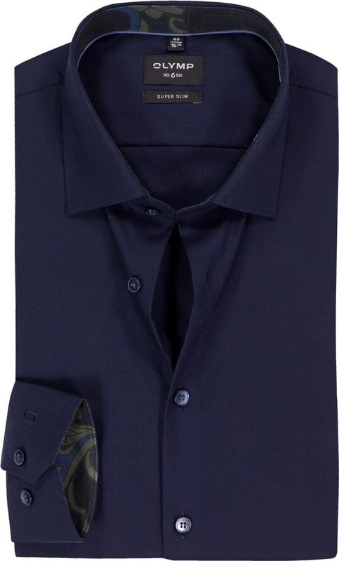 OLYMP - No. 6 - Nachtblauw - Overhemd - Super Slim Fit - Structuur