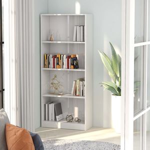 Furniture Limited - Boekenkast 4 schappen 60x24x142 cm bewerkt hout hoogglans wit