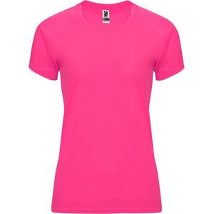 Fluorescent Donkerroze dames sportshirt korte mouwen Bahrain merk Roly maat L