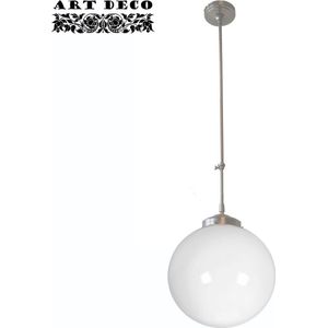 Art deco hanglamp Globe | 1 lichts | 65-105 cm | Ø 30 cm | grijs / staal / wit | glas / metaal | verstelbaar | woonkamer | gispen / retro / jaren 30