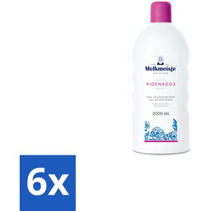 6 x Melkmeisje Bad en Douche Crème Pioenroos 2000 ml - Douchecrème - Pioenroos - Melkmeisje - Verzorging - Hydratatie