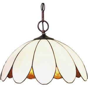 HAES DECO - Tiffany Hanglamp Ø 46x138 cm Wit Metaal Glas Hanglamp Eettafel Hanglampen Eetkamer Glas in Lood