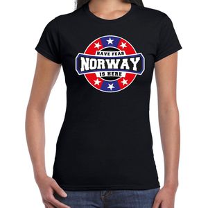 Have fear Norway is here t-shirt met sterren embleem in de kleuren van de Noorse vlag - zwart - dames - Noorwegen supporter / Noors elftal fan shirt / EK / WK / kleding L