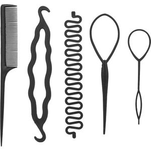Kapper Hairstyle hulpstukken - Donut Knot maker - Topsy tool - Puntkam - Frans vlechten - Set van 5 stuks