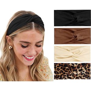 LIXIN Set 4 Stuks Dames Haarbanden - Nieuwe Stijl - Kleur 1 - Sport haarbanden - Meisjes - Tieners - Vrouwen - Volwassenen - Haarband met knoop - Elastisch antislip - Yoga - Hardlopen - Sport - Haaraccessoires