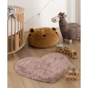 Kindervloerkleed hartje - Fluffy roze 70x80 cm