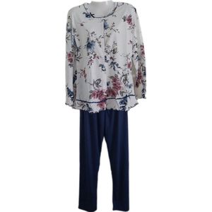 Dames - Pyjama - 2 Delig - Merk notte stella - Kleur Marineblauw/Wit - Gebloemd - Knopen - Maat 36-38 - Cadeau - Kerst