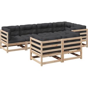 vidaXL 7-delige Loungeset Grenenhout met Kussens Tuin Lounge Set - Hoekbank Tuinset - Houten Loungebank - Buitendiner Set - Teak Bank