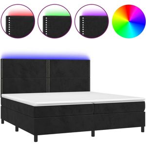 The Living Store Boxspring Bed - Zwart Fluweel - 203 x 200 x 118/128 cm - Verstelbaar hoofdbord - LED-verlichting - Pocketvering matras - Huidvriendelijk topmatras - Montagehandleiding