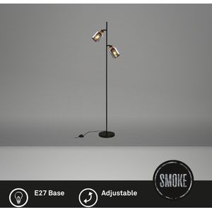 BRILONER - Vloerlamp - 1486025 - Zwenkbaar - Incl. voetschakelaar - E27 fitting - Rookglas - Gloeilamp niet inbegrepen - 22 x 22 x 150 cm - Zwart-hout