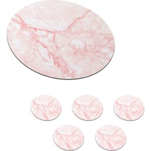Onderzetters voor glazen - Rond - Marmer - Wit - Roze - Chic - 10x10 cm - Glasonderzetters - 6 stuks