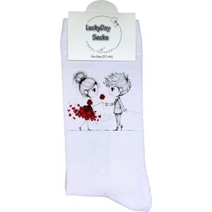 Valentijn cadeau - Valentijn sokken - Grappige sokken - Leuke sokken - Hem Haar sokken - Vrolijke sokken - Liefde - Trouw Cadeau - Vaderdag - Moederdag - Verjaardag cadeau - Bruiloft - Kerst cadeau - Leuk Cadeau - Socks maken Happy - 37-44 - Verliefd