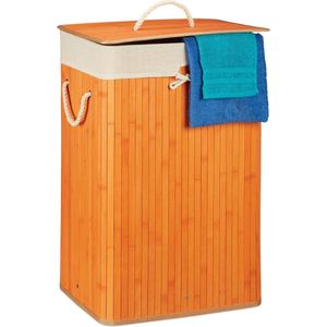 Relaxdays wasmand bamboe - wasbox opvouwbaar - wasgoedmand met deksel - badkamer - waszak - Oranje