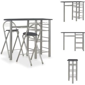 vidaXL Barset Bistro - 117 x 40 x 85 cm - Hout/Staal - Zwart/Zilver - Set tafel en stoelen