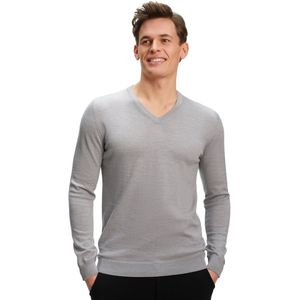 FALKE Basic New Merino V-Neck elegante klassieker wol trui heren grijs - maat S