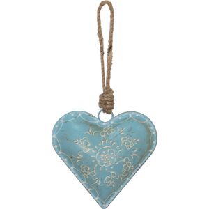 Clayre & Eef Hanger Hart 10x10 cm Blauw Ijzer Bloem Woondecoratie