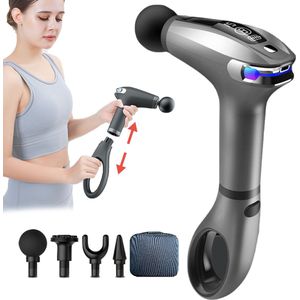 CHIWIN Massage Gun Draadloos met Uitgebreid Handvat - Massage Apparaat voor Rug en Benen - Massagegun LED Display - 8 Snelheden & 4 Massagekoppen - Stille Operatie - 15 minuten Timer - Van Lichte Ontspanning tot Diepe Spierbehandeling