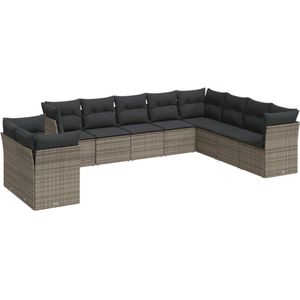 vidaXL Loungeset - 10-delig - Grijs - Inclusief kussens Loungeset - Tuinset - Lounge Set - Buitendecoratie - Garden Furniture