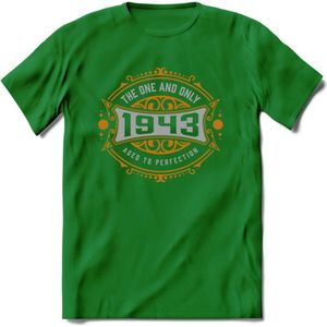 1943 The One And Only T-Shirt | Goud - Zilver | Grappig Verjaardag  En  Feest Cadeau | Dames - Heren | - Donker Groen - XL